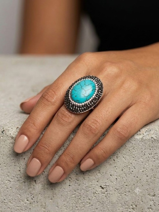 Unbranded Jewelry - Sterling Silver Turquoise and Silver Druzy Statement Ring